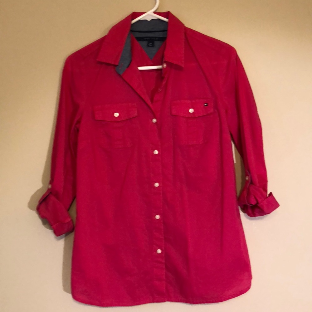 Tommy Hilfiger hot pink women’s button down shirt